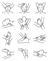 Set of linear icons of Massage and Manual Therapy.  with Outline icon style