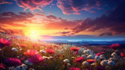 Fototapeta na wymiar sunshine on a field of flowers