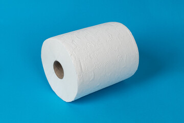 Roll of paper towels. Absorbent paper napkin kitchen towels on blue background