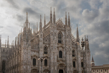 Fototapeta na wymiar Facade of famous Milan Cathedral, Duomo di Milano, Italy.