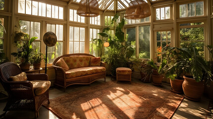 Dawn of Botanical Bliss: Floral Sanctuary in the Conservatory - Created using Generative AI