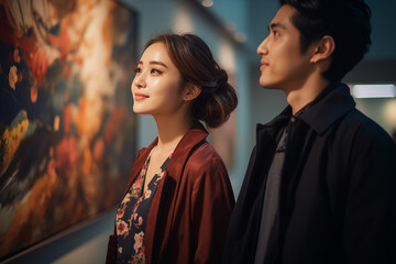美術館でアートを鑑賞するカップル