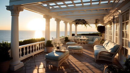 Morning Magic: Oceanfront Retreat in the Coastal Patio - Created using Generative AI