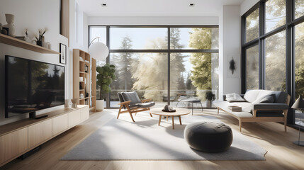 Simplicity at Midday: Main Floor Scandi Living with Bright Comfort - Created using Generative AI