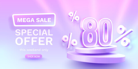 Save offer, 80 off sale banner. Sign board promotion. Vector illustration