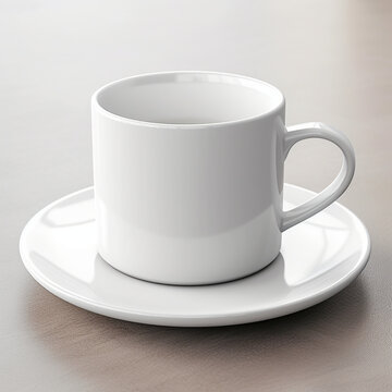 Fotografia De Estilo Mockup Con Detalle De Plato Y Taza Ceramica, Sobre Fondo Neutro