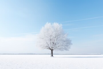 Fototapeta na wymiar A lonely winter tree covered by heavy snow. Winter seasonal concept.