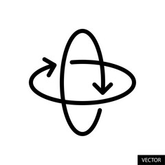 360 degree view, rotate 360 degrees, 3D rotation vector icon in line style design for website, app, UI, isolated on white background. Editable stroke. Vector illustration.