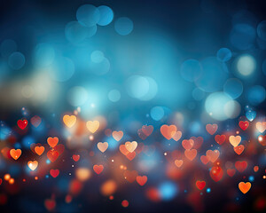 Dreamy colorful blurry heart shape bokeh background for wallpaper and design