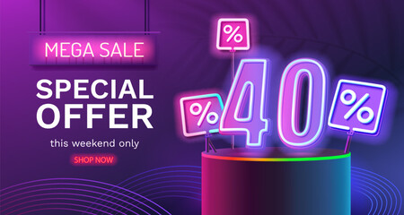 Save offer, 40 off sale banner. Sign board promotion. Vector illustration
