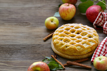 Naklejka na ściany i meble homemade traditional apple pie dessert baking