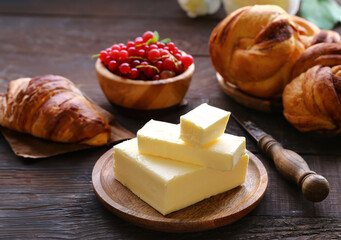 organic butter block on wooden table