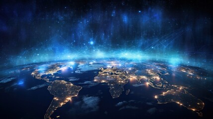 Night Earth in space. Abstract wallpaper. City lights on the planet. Civilization. - obrazy, fototapety, plakaty