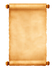 Old mediaeval paper sheet, parchment scroll isolated on transparent or white background