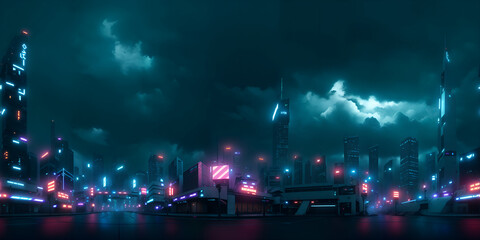 Fototapeta premium Panaromic Cyberpunk Sky 360 degree - generative ai, üretken, yapay zeka