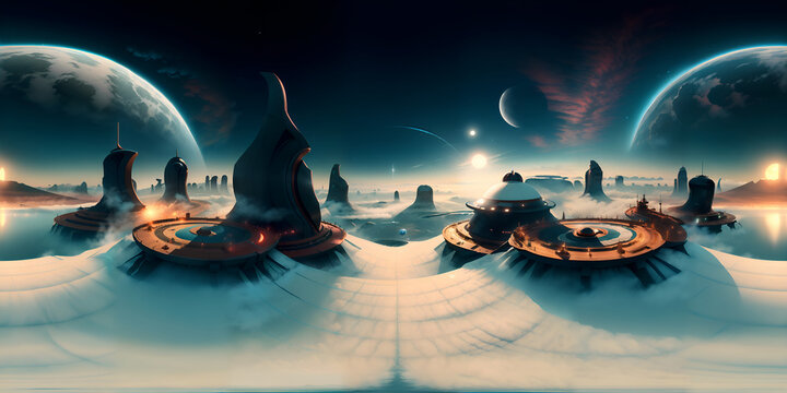 Panaromic Cyberpunk Sky 360 degree - generative ai, &uuml;retken, yapay zeka