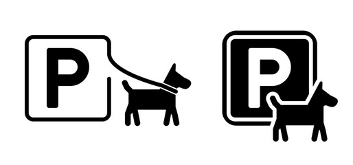 Cartoon p,  parking for dogs. Dog parking zone. Beware of dog. Blue traffic sign for dogs. Pet parking. Dog spot, for waiting while owner go somewhere pets allowed or not.