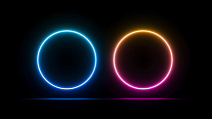 glowing circle, Set of glowing frame designs in blue, pink, yellow, abstract mandala bright colored circle background. Collection of glowing neon lights on a dark background, futuristic style.