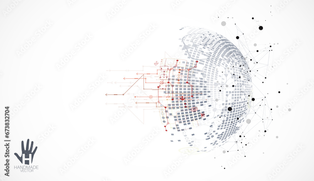 Poster abstract technology half - sphere background. global network concept. handmade vector art.