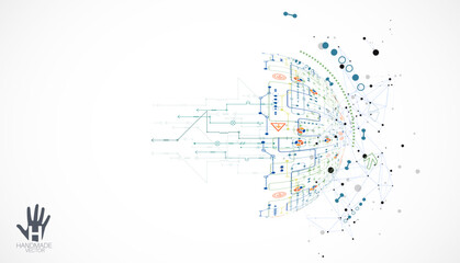 Abstract technology half -  sphere background. Global network concept. Handmade vector art.