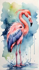 Flamingo in Watercolor. Generative AI