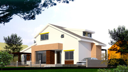 house on the hill, rendering house in the park