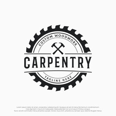 Wood template saw premium logo design with vintage carpentry tools.Logo for business, carpentry, lumberjack, label, badge.