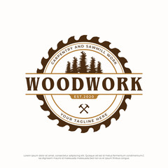 Wood template saw premium logo design with vintage carpentry tools.Logo for business, carpentry, lumberjack, label, badge.