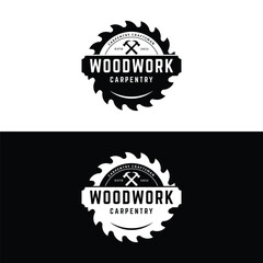 Wood template saw premium logo design with vintage carpentry tools.Logo for business, carpentry, lumberjack, label, badge. - obrazy, fototapety, plakaty