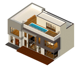 3d render of a modern building, 3d render of a modern house, isometric modern house