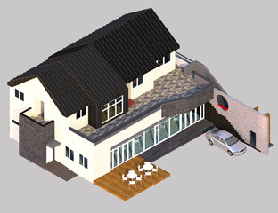 illustration of a house with a roof, house in the village, modern house and cafe