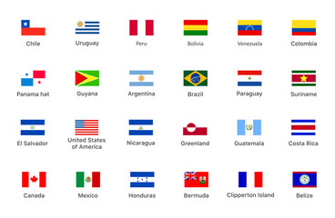 Flags of the countries of the Latin America continent. Color flags of countries. Isolated quad flags of Latin America countries. Vector icons