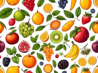 Fruit Set. Illustration. White Background. Generative AI