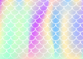 Holographic mermaid background with gradient scales.