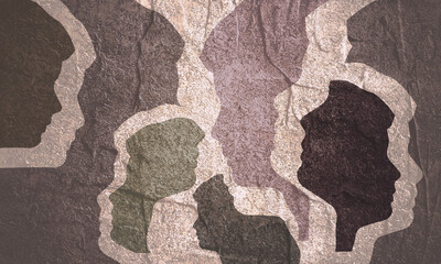 Human face side view silhouette. Schizophrenia and split personality disorder and mental health psychiatric disease concept. Mental health