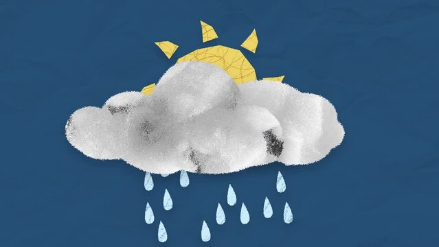 Clouds and sun. Paper cut collage illustration in modern stop motion style. Minimal abstract graphic design. 4K cartoon animation. - Powered by Adobe
