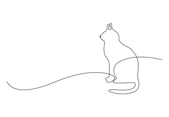 Cute cat pet continuous one line drawing. Isolated on white background vector illustration. Pro vector. 