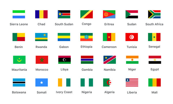 Flags of the countries of the Africa continent. Isolated flags of Africa continent. Color flags of countries. Vector icons