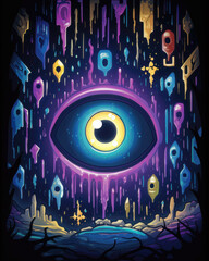 Mystical eye in the night. Vector illustration for your design