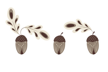 Vector illustration set of acorn. Isolated objects are perfect for seasonal decor, invitation or greeting card