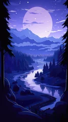 Foto op Canvas Night landscape with lake and mountains in the fog © Lohan