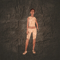 Standing afro american woman. Sport girl illustration. Casual sportwear - t-shirt, breeches and sneakers. Young woman wearing workout clothes. Sport fashion girl outline in urban casual style.