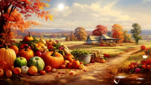 autumn landscape with pumpkins