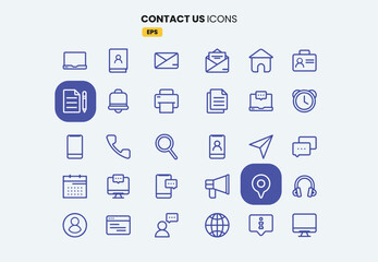 Minimalist Line Icons for Contact Information, Set of Contact Us Icons simple line style.