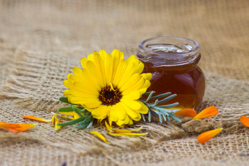 honey and calendula flowers - close up
