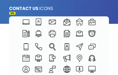 Collection of Minimalist Contact Icons in Line Design, Set of Contact Us Icons simple line style.