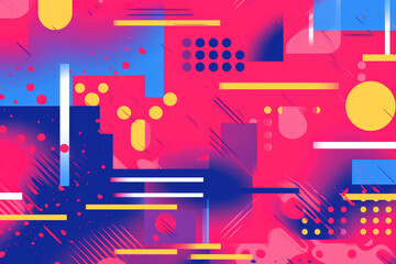 Colorful illustration of geometric shapes in red, blue and yellow colors. Generative AI. Risograph style