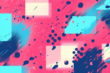 Illustration of geometric shapes in red and blue colors. Generative AI. Risograph style
