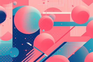Obraz premium Abstract background with bubbles of different sizes in different shades of pink and blue. Generative AI. Risograph style