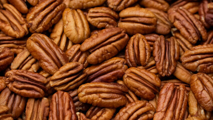 Heap of Pecan nuts, close up